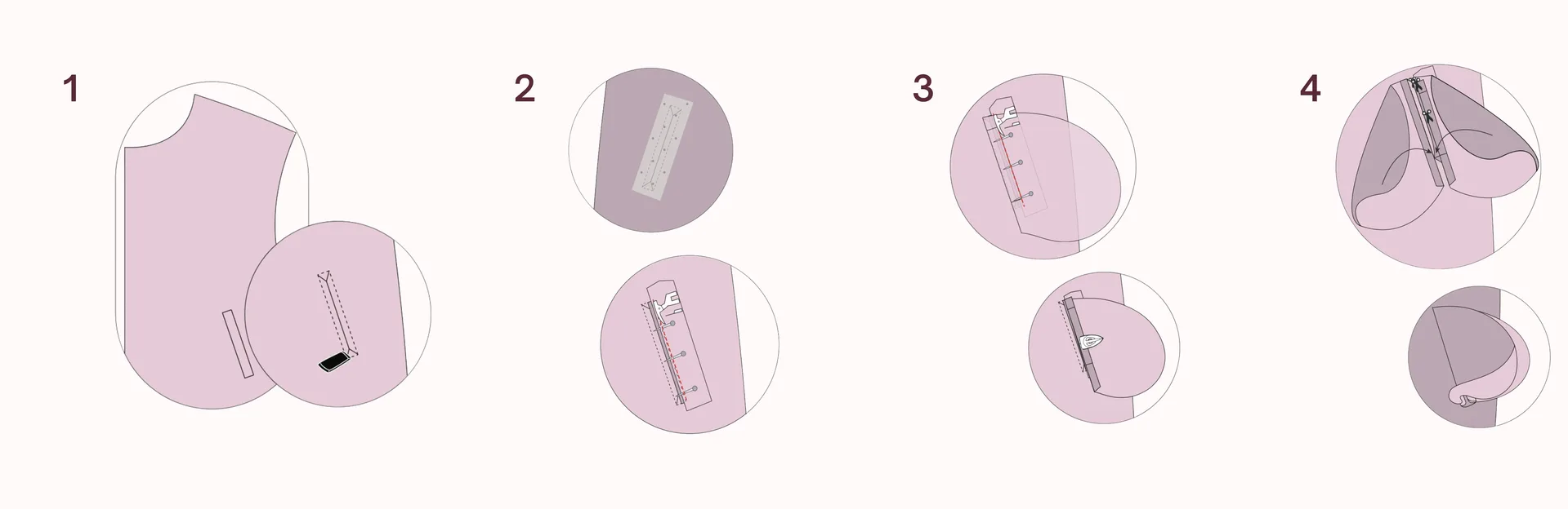 Welt pocket step-by-step illustrations — marking, stitching, cutting and turning the pocket opening on the Siena Quilt Coat