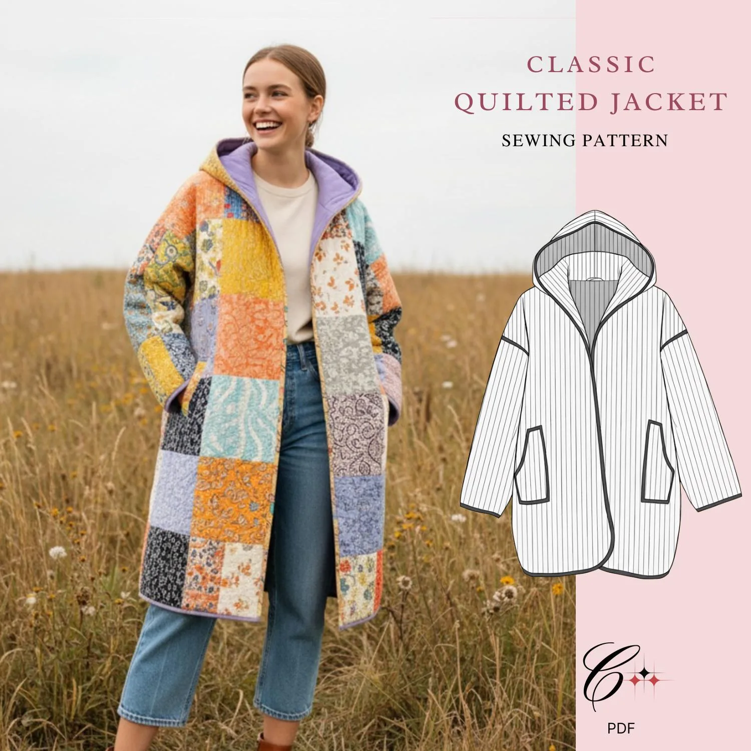 Siena Quilt Coat Sewing Pattern — beginner friendly, sizes XXS–5XL