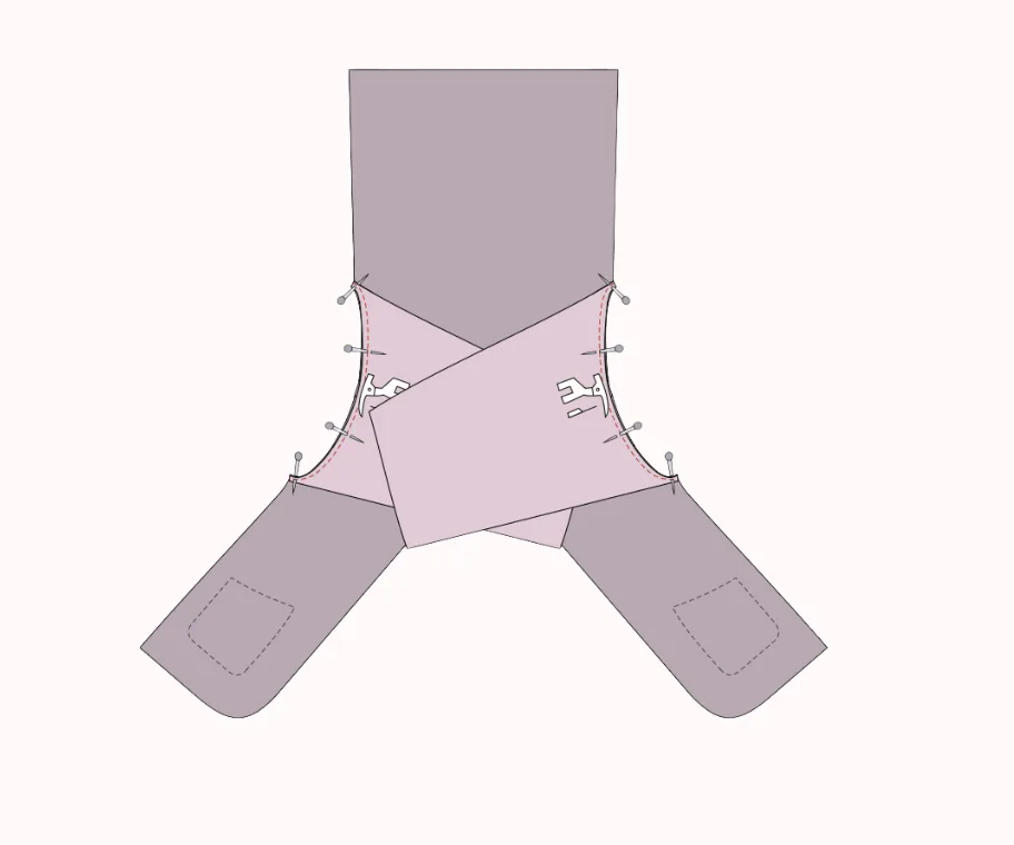2D sewing illustration — setting in the sleeve cap into the armhole on the LU2COHOUSE Hooded Quilted Jacket sewing pattern