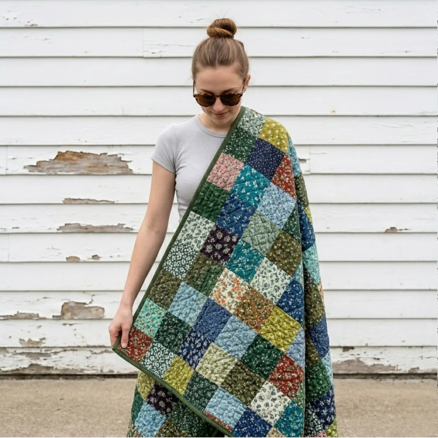 Fabric swatches for the Laurel Crop Jacket sewing pattern — pre-quilted cotton, denim, wool, and velvet options
