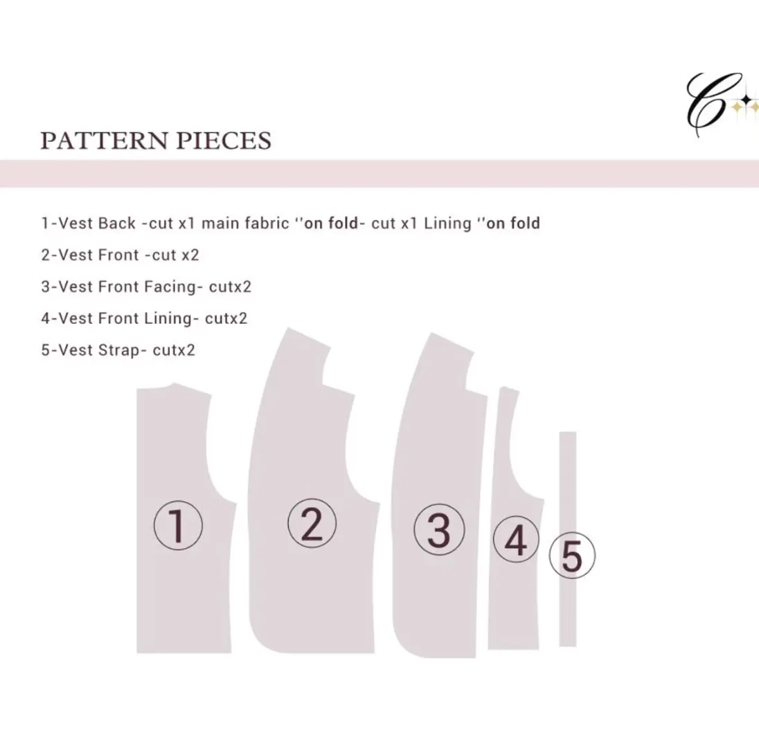 Blossom Quilted Vest sewing pattern pieces — all sizes included