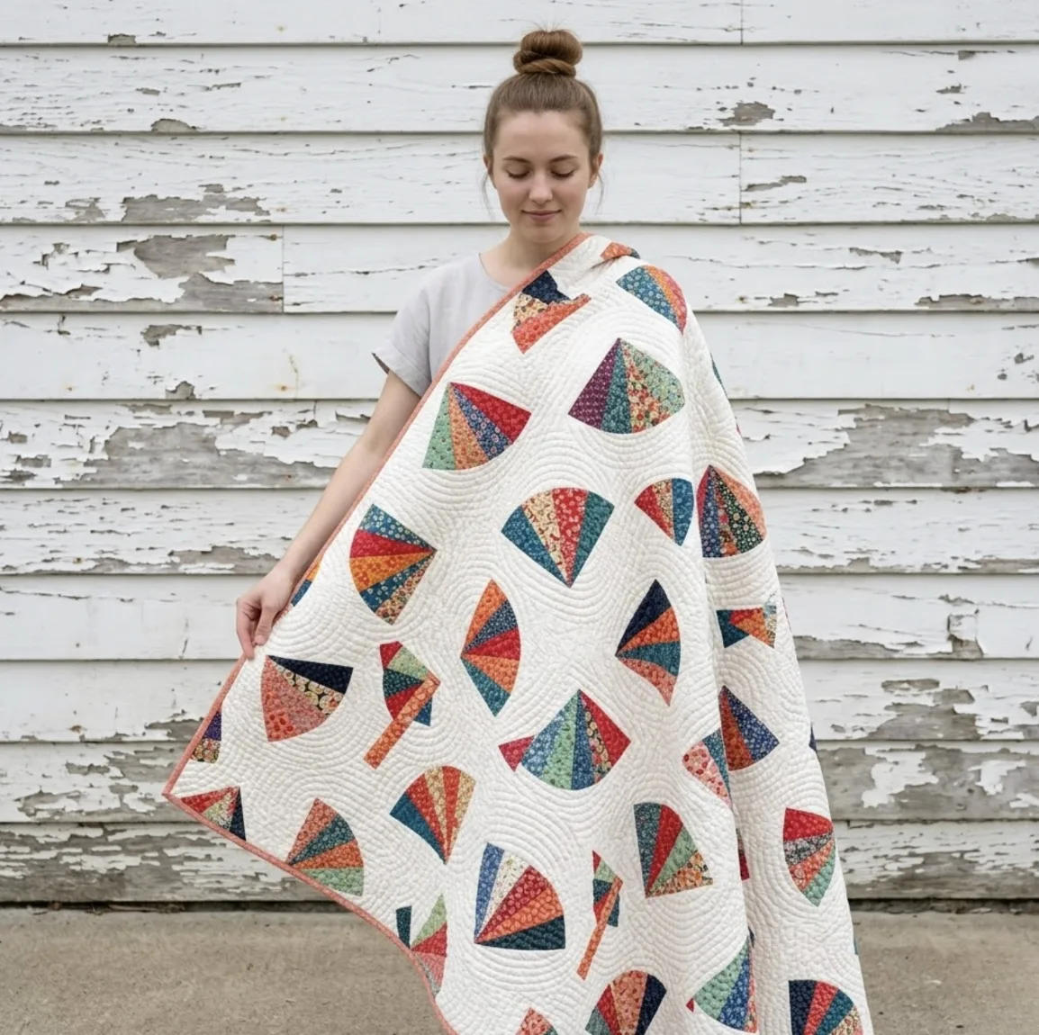 Fabric swatches for the Blossom Quilted Coat sewing pattern — pre-quilted nylon, cotton, denim and wool options