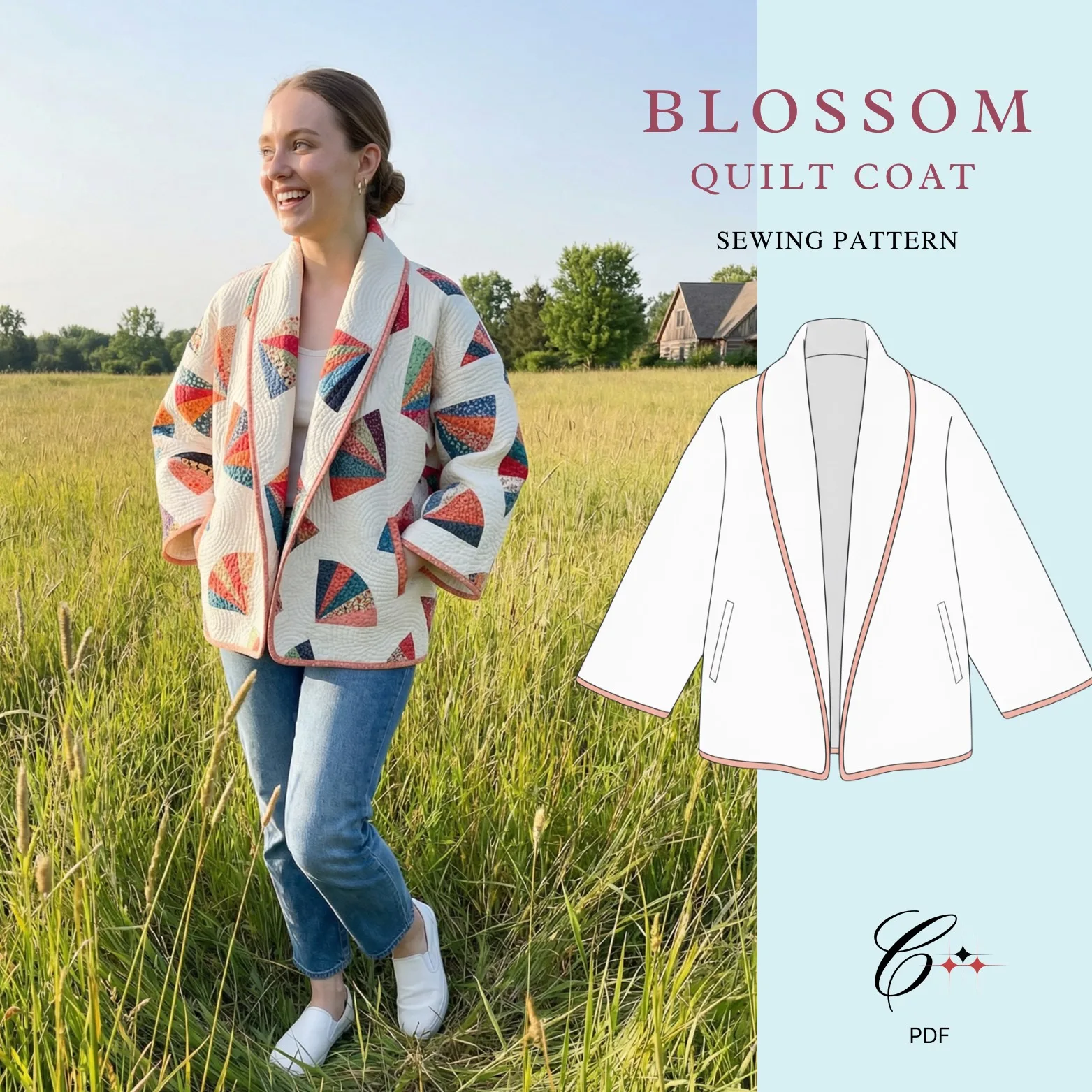 Blossom Quilted Coat Sewing Pattern — get the full pattern on Etsy