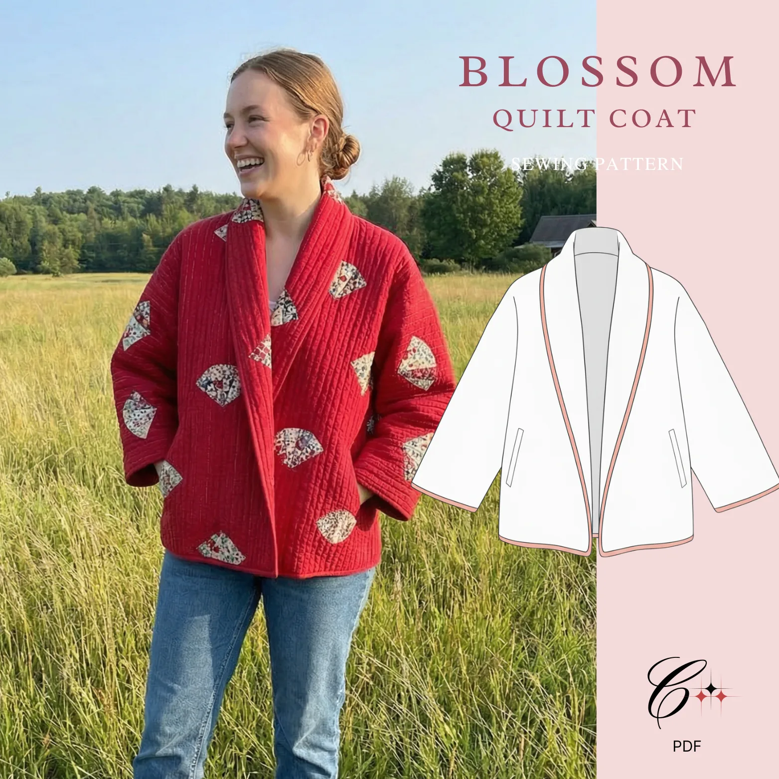 Blossom Quilted Coat Sewing Pattern — beginner friendly, sizes XXS–5XL